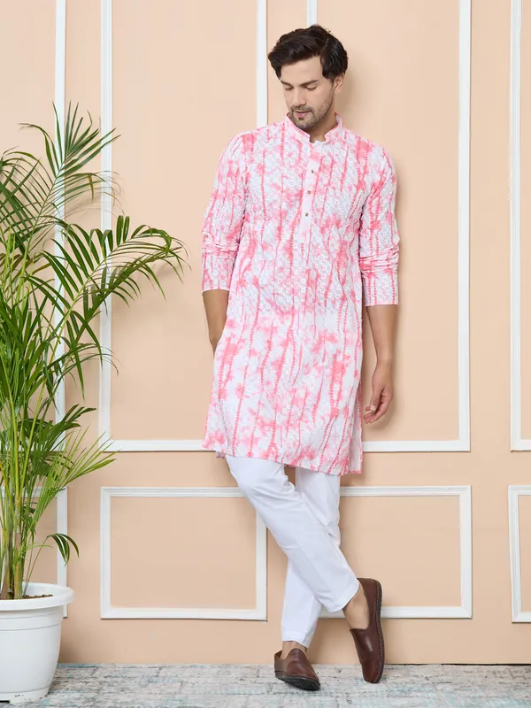 Red_Tie_&_Dye_Printed_&_Embroidered_Cotton_Straight_Kurta_With_Pyjama
