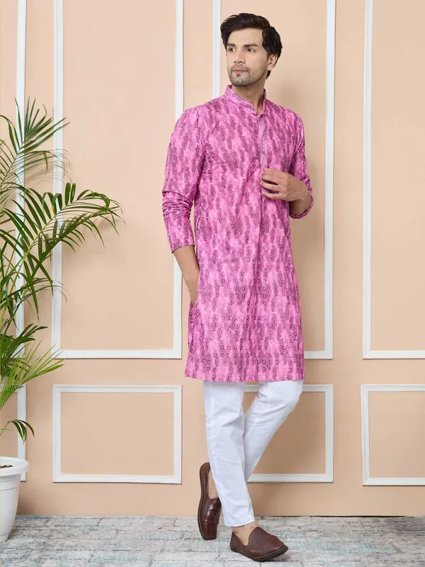 Magenta_Tie_&_Dye_Printed_&_Embroidered_Cotton_Straight_Kurta_with_Pyjama
