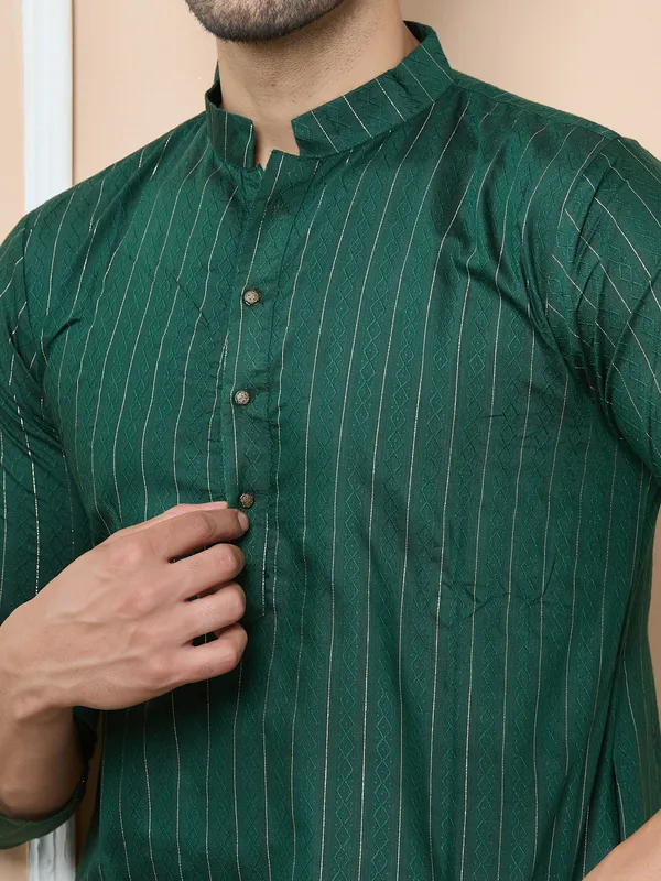Dark_Green_Thread_Work_Straight_Kurta_With_Pyjama