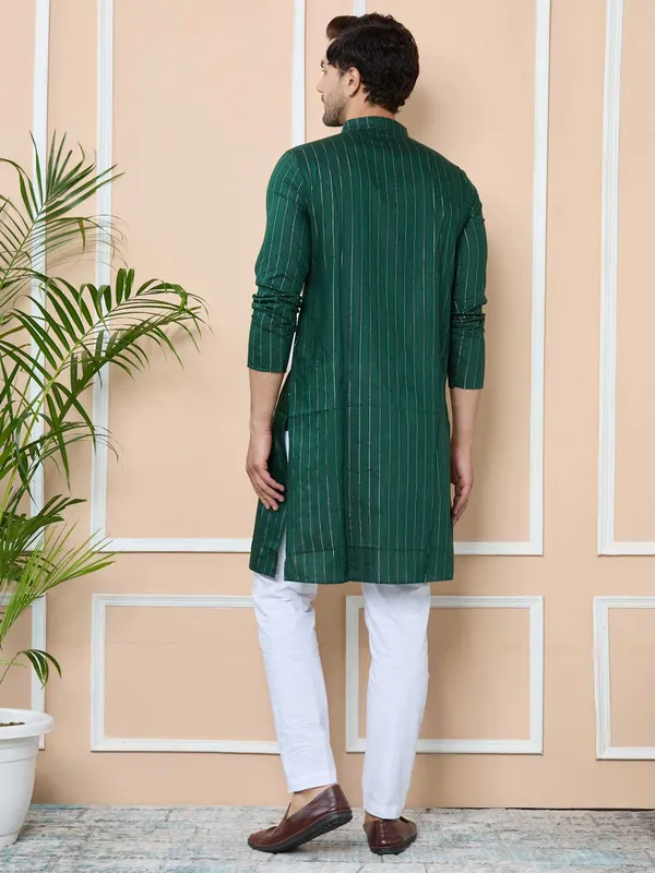 Dark_Green_Thread_Work_Straight_Kurta_with_Pyjama