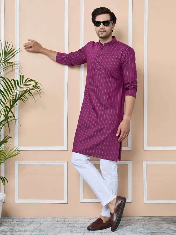 Purple_Thread_Work_Straight_Kurta_With_Pyjama