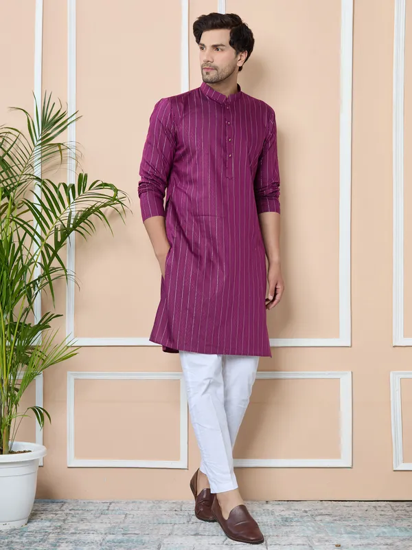 Purple_Thread_Work_Straight_Kurta_With_Pyjama