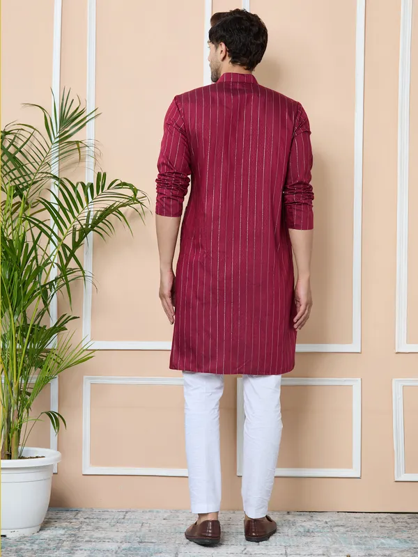 Maroon_Thread_Work_Straight_Kurta_With_Pyjama