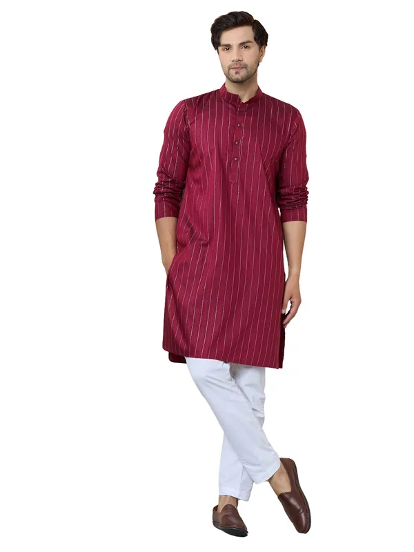 Maroon_Thread_Work_Straight_Kurta_With_Pyjama