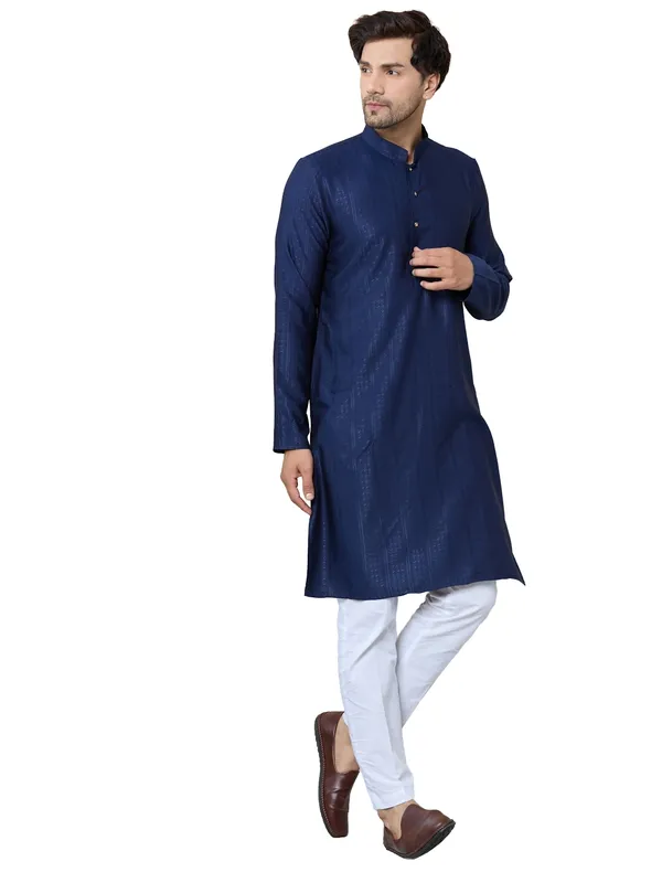 Navy_Jacquard_Mandarin_Collar_Straight_Kurta