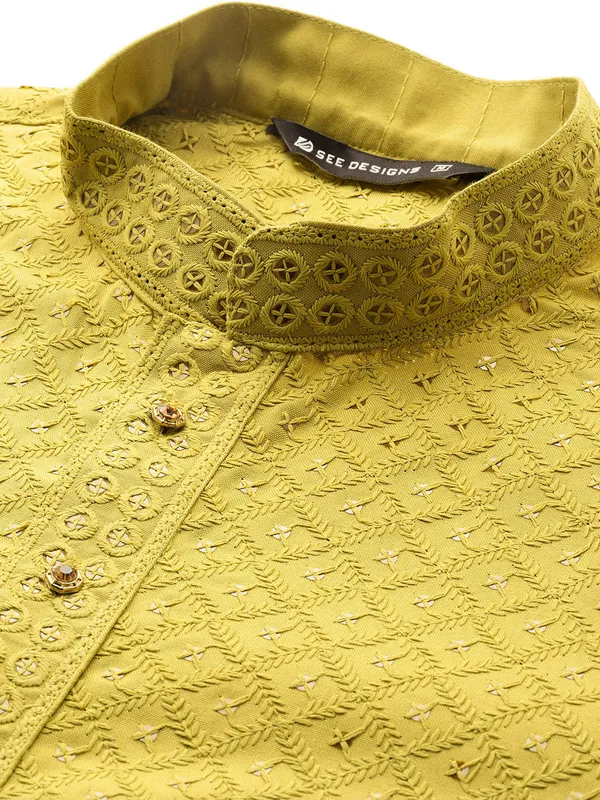 Lime_Green_Sequin_Embroidered_Rayon_Kurta,_Paired_with_Pyjama
