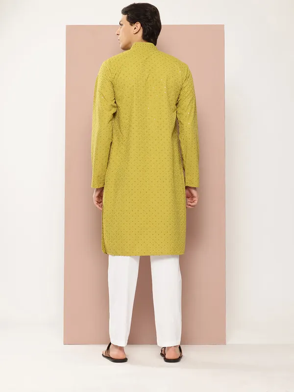 Men's_Lime_Green_Embroidered_Sequined_Rayon_Kurta
