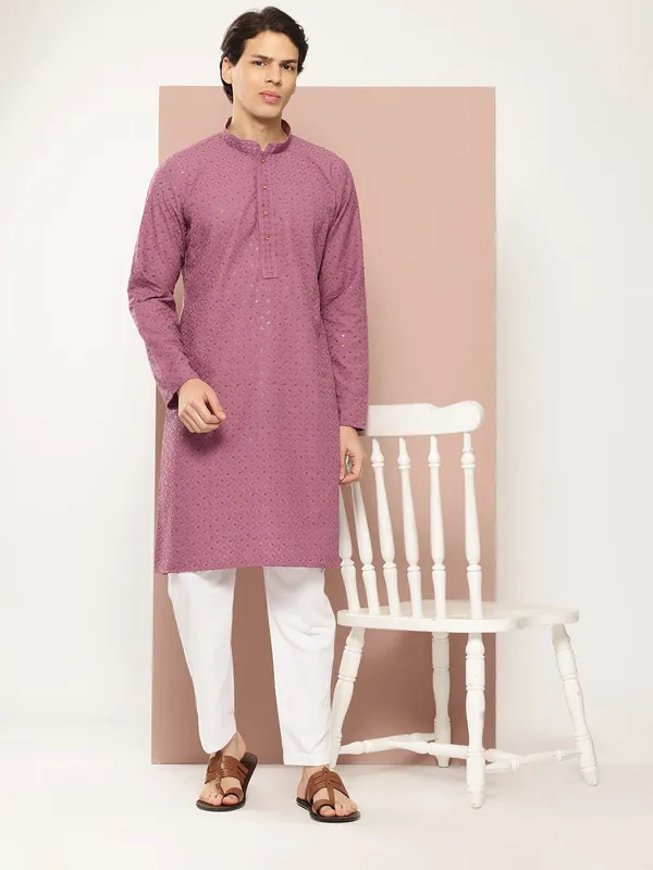 Men's_Pink_Sequin_Embroidered_Rayon_Kurta,_Paired_with_Pyjama