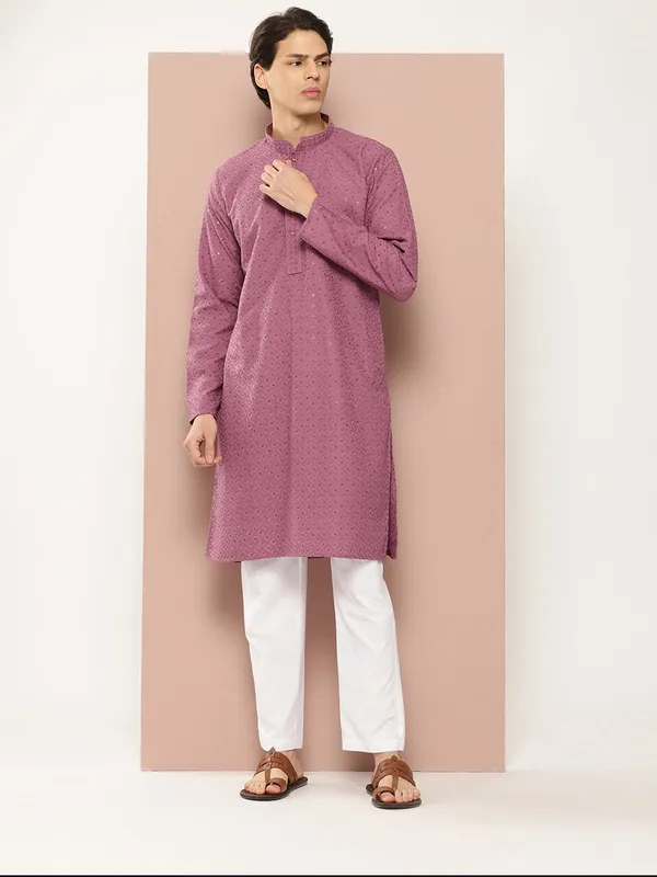 Men's_Pink_Embroidered_Sequined_Rayon_Kurta