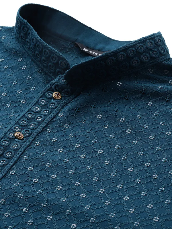 Men's_Dark_Blue_Sequin_Embroidered_Rayon_Kurta,_Paired_with_Pyjama