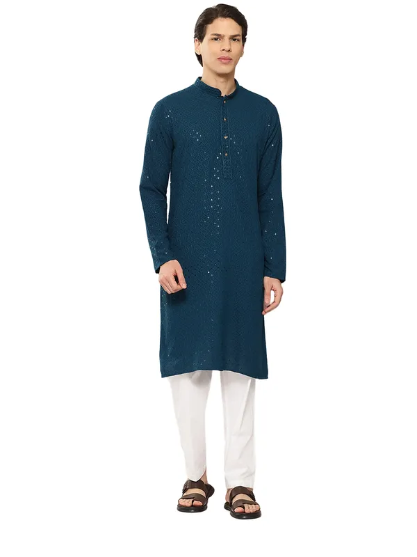 Men_Teal_Embroidered_Sequined_Rayon_Kurta