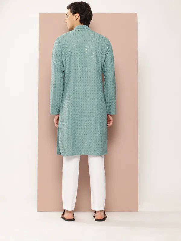 Men_Turquoise_Embroidered_Sequined_Rayon_Kurta_With_Pyjama