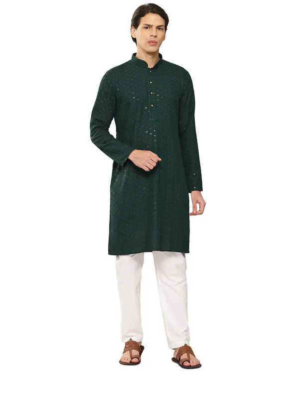 Men's_Green_Sequin_Embroidered_Rayon_Kurta,_Paired_with_Pyjama