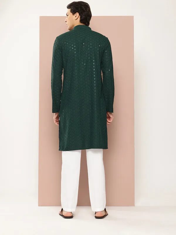 Men's_Classic_Green_Embroidered_Sequined_Rayon_Kurta