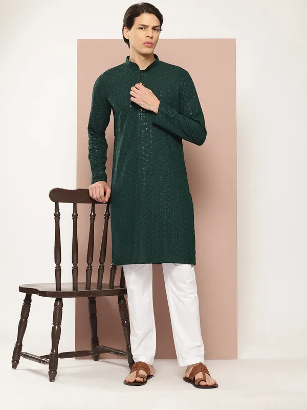 Men's_Classic_Green_Embroidered_Sequined_Rayon_Kurta