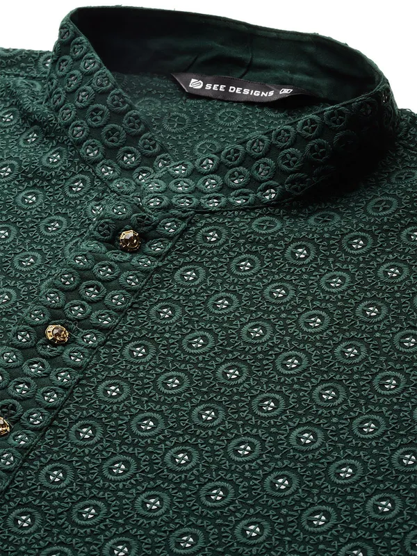 Men's_Classic_Green_Embroidered_Sequined_Rayon_Kurta