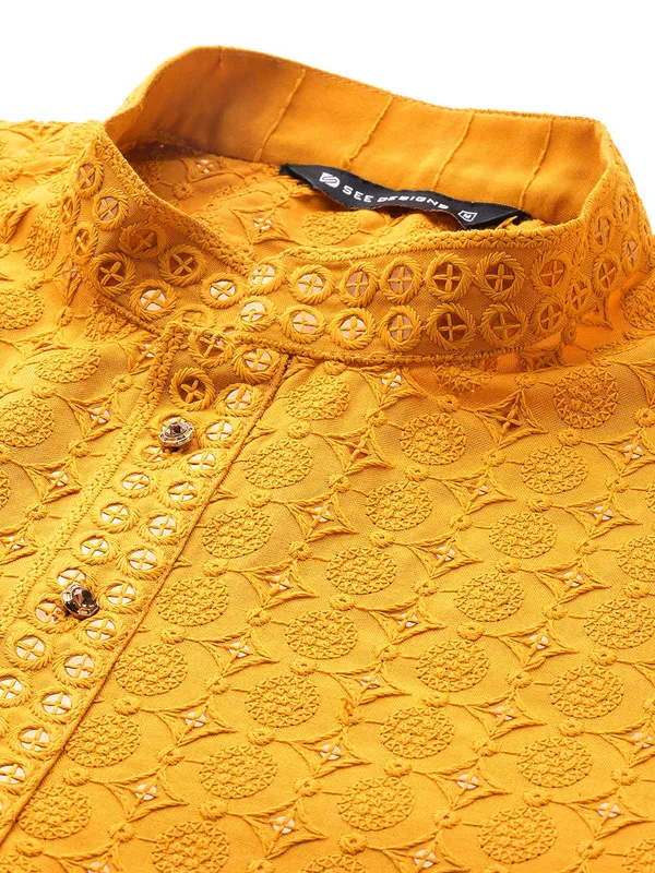 Men's_Mustard_Embroidered_Sequined_Rayon_Kurta