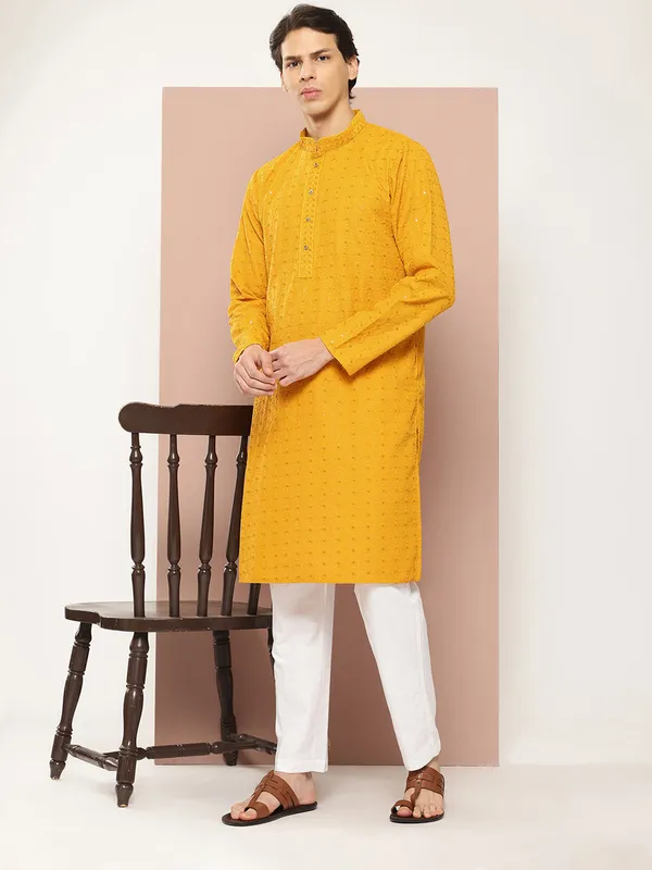 Men's_Mustard_Embroidered_Sequined_Rayon_Kurta