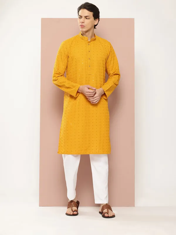 Men's_Mustard_Embroidered_Sequined_Rayon_Kurta