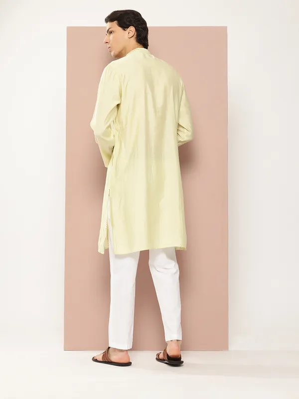 Men_Pista_Green_Embroidered_Thread_Work_Sequinned_Chanderi_Silk_Straight_Kurta_With_Pyjama