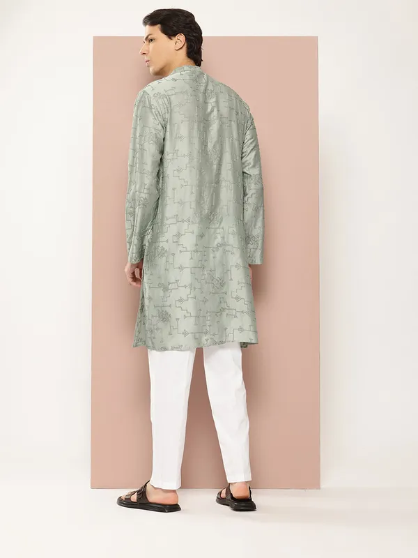 Men's_Sea_Green_Embroidered_Thread_Work_Chanderi_Silk_Straight_Kurta