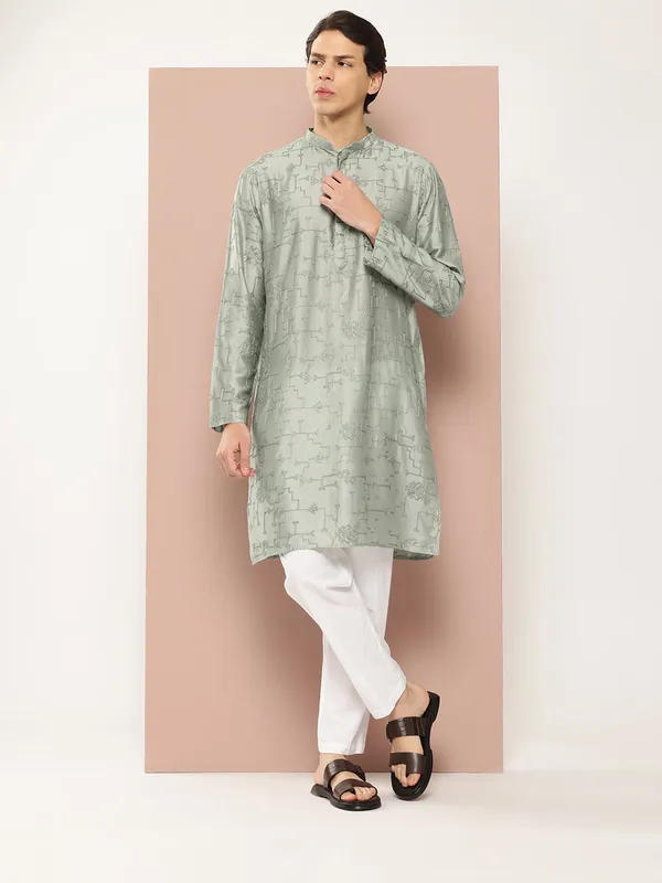 Men's_Sea_Green_Embroidered_Thread_Work_Chanderi_Silk_Straight_Kurta