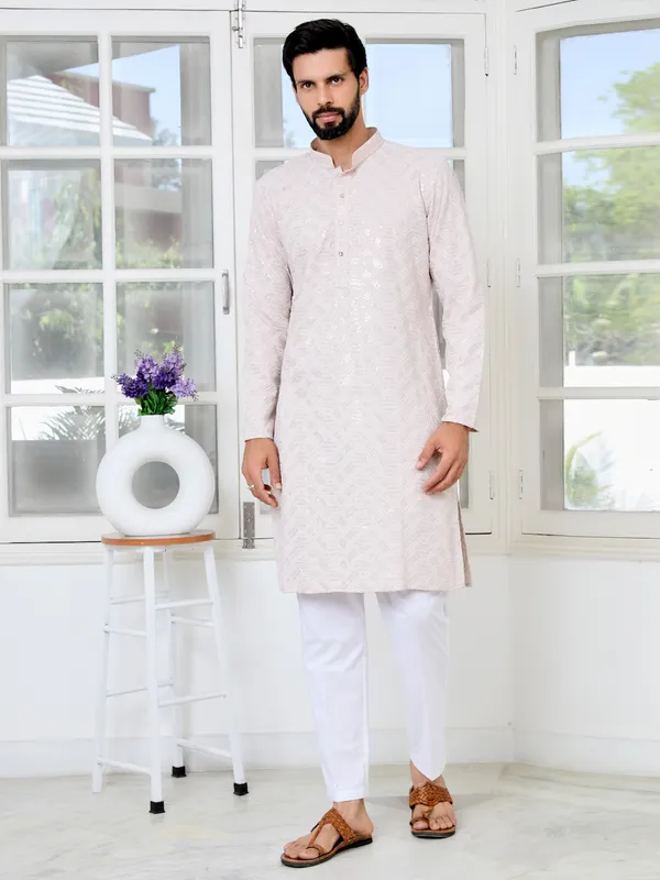 Light_Lavender_Geometric_Sequins_Embroidered_Thread_Work_Straight_Kurta_With_Pyjama