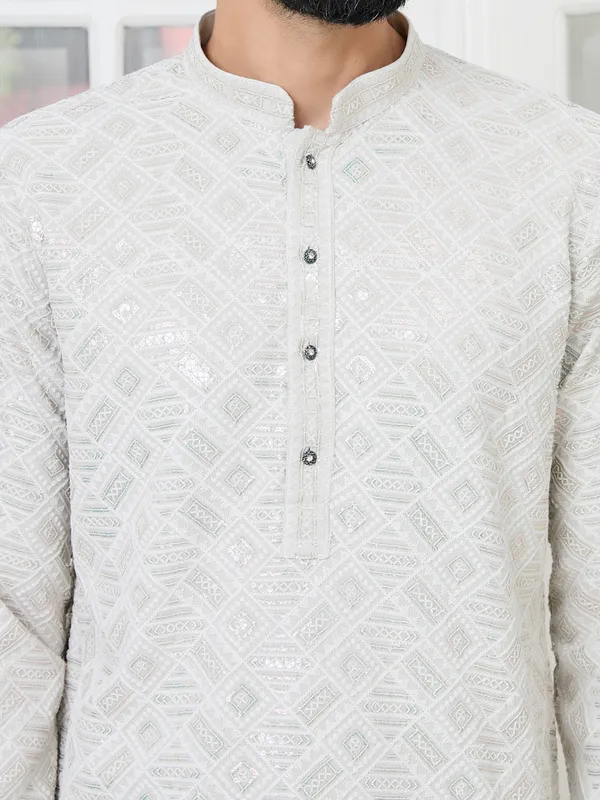 Grey_Geometric_Sequins_Embroidered_Thread_Work_Straight_Kurta_With_Pyjama