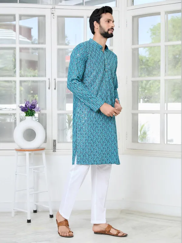 Men_Blue_Embroidered_Straight_Kurta_with_Pyjama_with_Pyjama