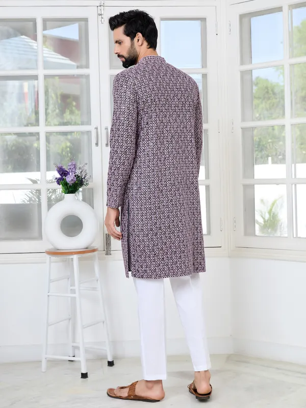 Men_Purple_Embroidered_Straight_Kurta_With_Pyjama