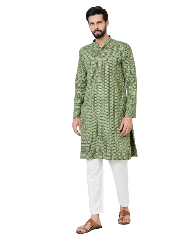 Men_Dark_Green_Embroidered_Straight_Kurta