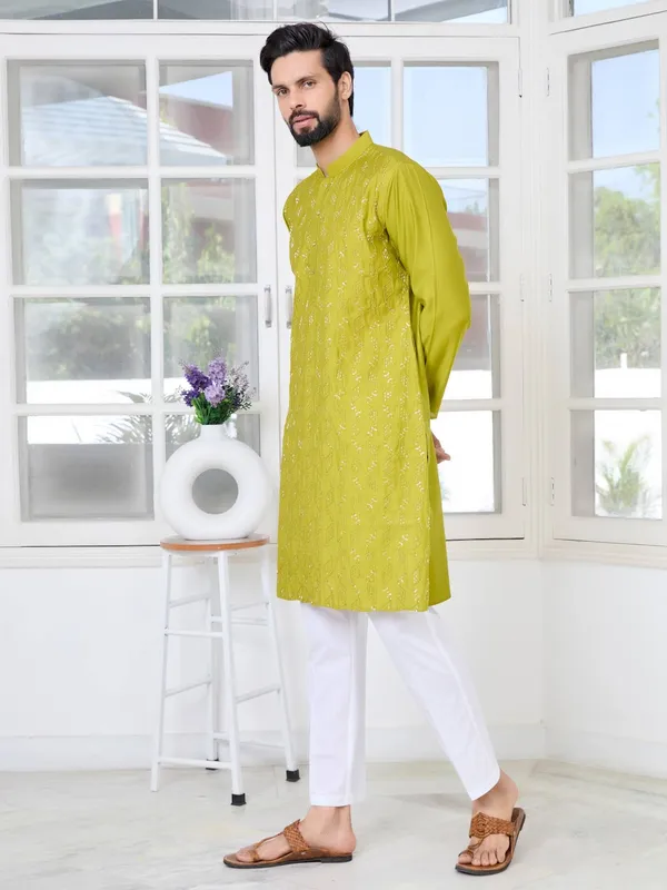 Green_Ethnic_Motifs_Embroidered_Sequinned_Mandarin_Collar_Straight_Kurta_with_Pyjama_with_Pyjama