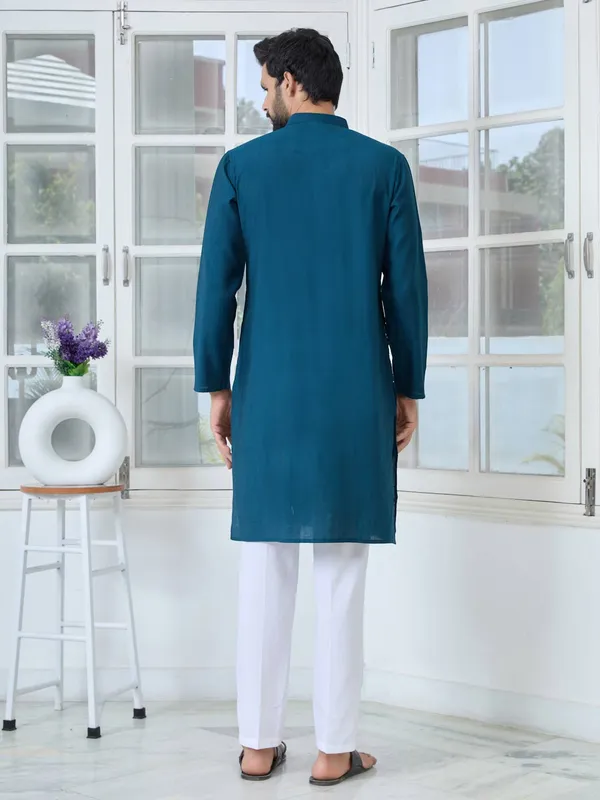 Blue_Ethnic_Motifs_Embroidered_Sequinned_Mandarin_Collar_Straight_Kurta_with_Pyjama_with_Pyjama