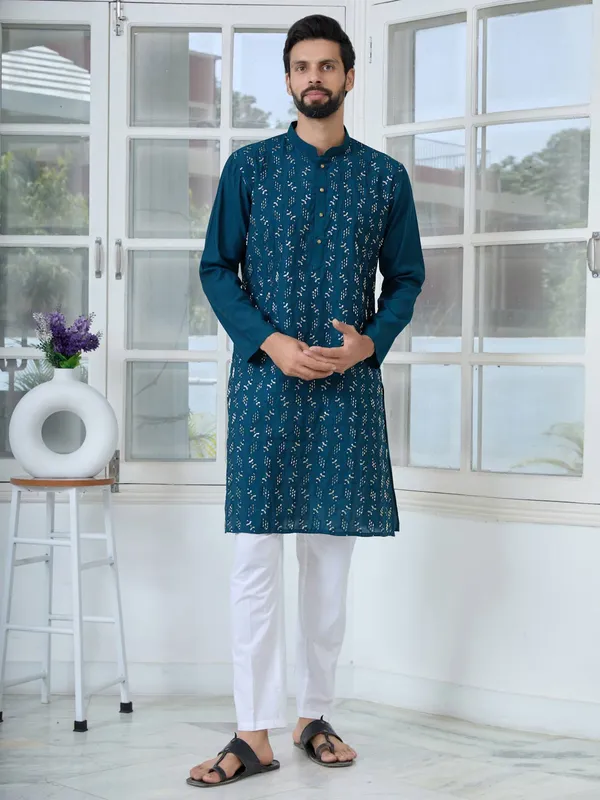 Blue_Ethnic_Motifs_Embroidered_Sequinned_Mandarin_Collar_Straight_Kurta