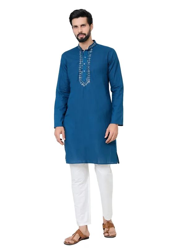 Blue_Mirror_Worked_Cotton_Straight_Kurta_with_Pyjama_with_Pyjama