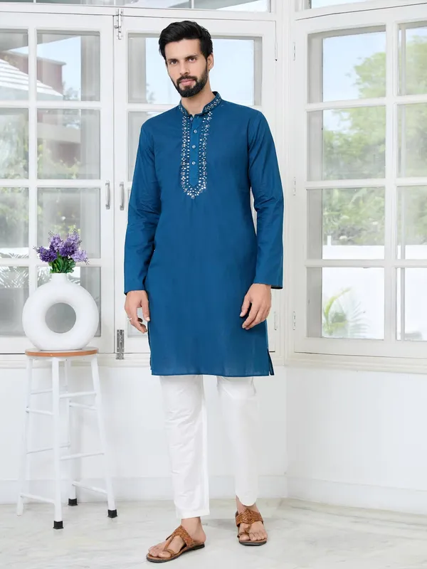 Blue_Mirror_Worked_Cotton_Straight_Kurta