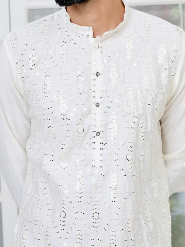 Cream_Sequins_Embroidered_Straight_Kurta_with_Pyjama_with_Pyjama