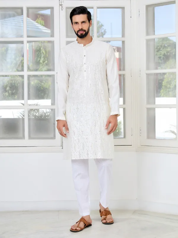 Cream_Sequins_Embroidered_Straight_Kurta_with_Pyjama_with_Pyjama