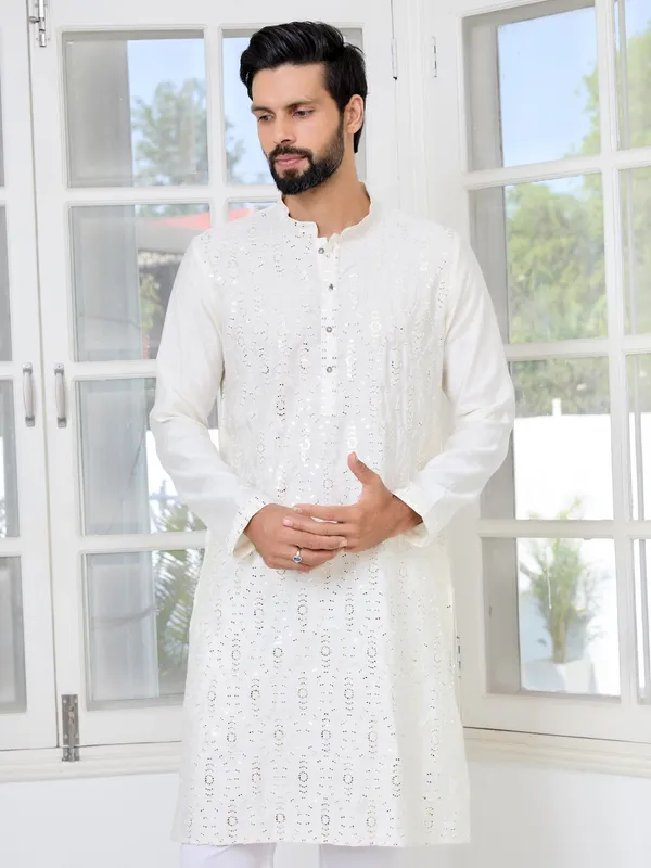Cream_Sequins_Embroidered_Straight_Kurta_With_Pyjama