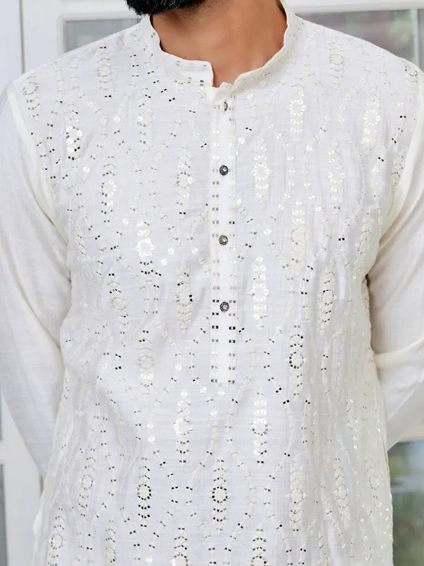Cream_Sequins_Embroidered_Straight_Kurta_with_Pyjama_with_Pyjama