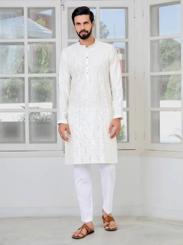 Cream_Sequins_Embroidered_Straight_Kurta