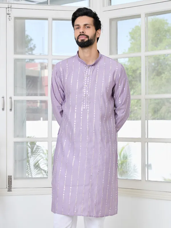 Lavender_Sequins_Embroidered_Straight_Kurta_With_Pyjama