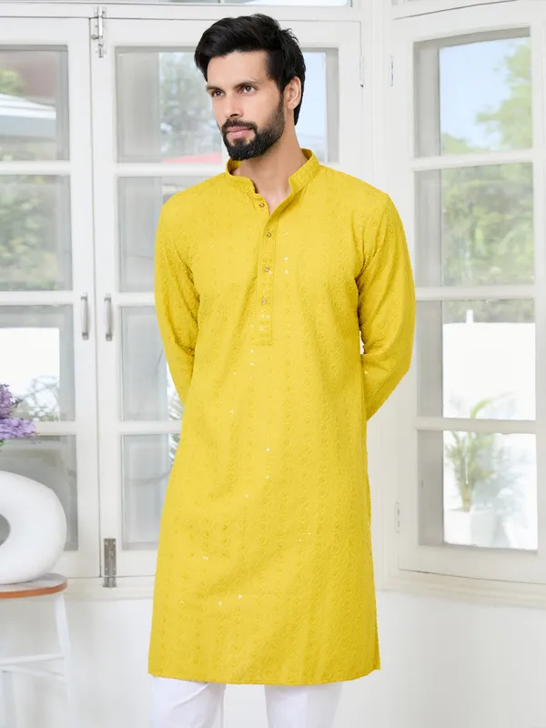 Yellow_Embroidered_Rayon_Straight_Kurta_With_Pyjama