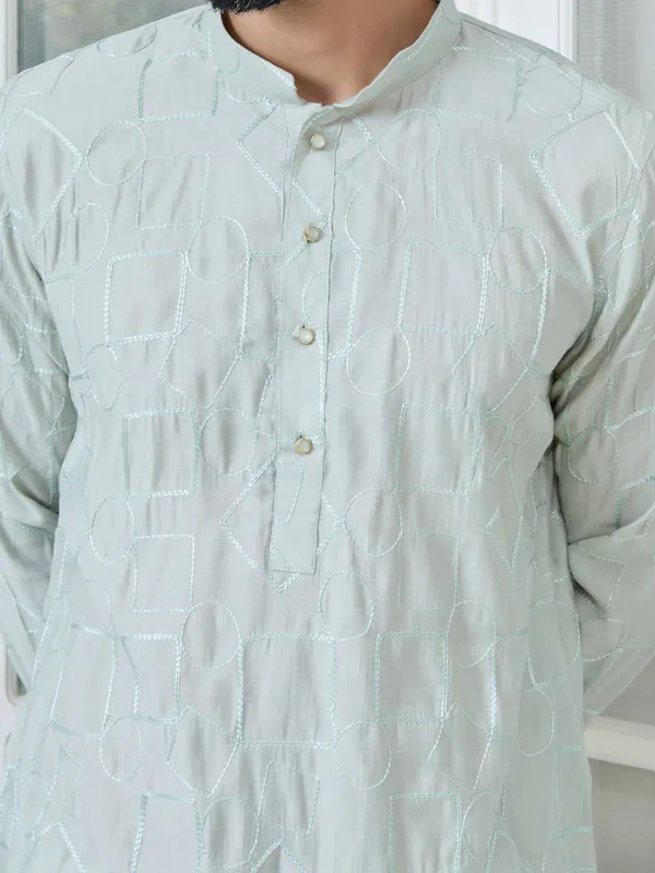 Gray_Geometric_Embroidered_Thread_Work_Mandarin_Collar_Straight_Kurta_with_Pyjama_with_Pyjama