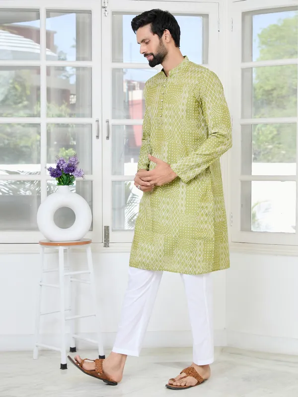 Green_Embossed_Printed_And_Foil_Printed_Straight_Kurta_With_Pyjama