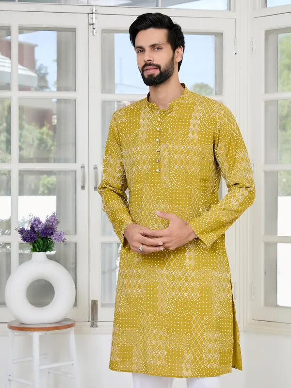 Mustard_Embossed_Printed_And_Foil_Printed_Straight_Kurta_With_Pyjama