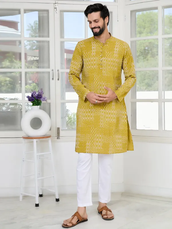 Mustard_Embossed_Printed_And_Foil_Printed_Straight_Kurta_With_Pyjama