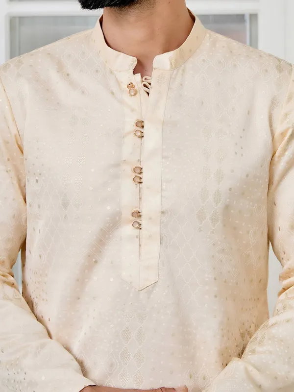 Beige_Embossed_Printed_and_Foil_Printed_Straight_Kurta_with_Pyjama_with_Pyjama