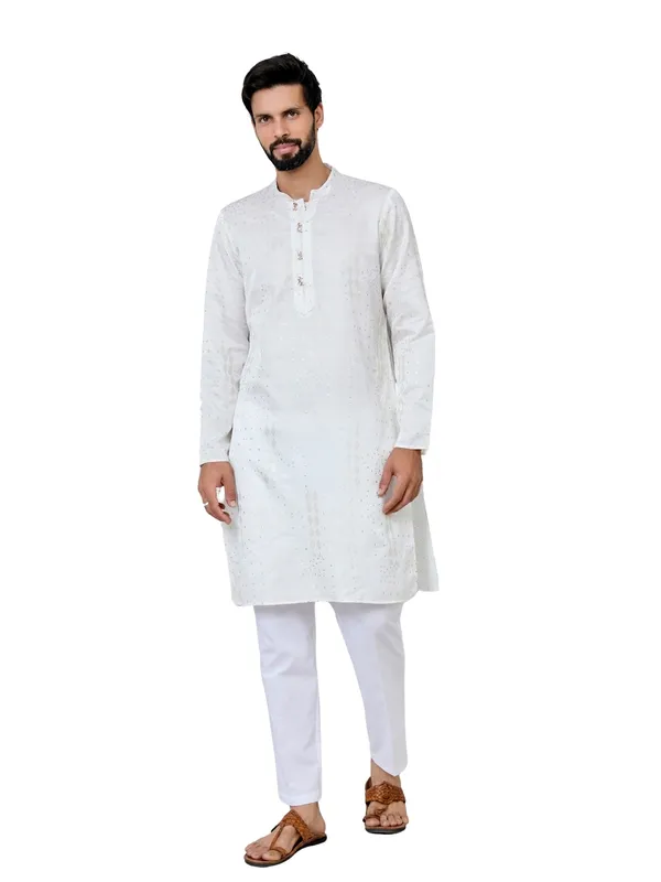 Off-White_Embossed_Printed_And_Foil_Printed_Straight_Kurta_With_Pyjama