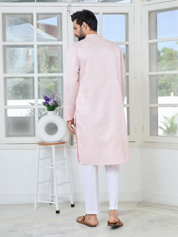 Light_Pink_Embossed_Printed_and_Foil_Printed_Straight_Kurta_with_Pyjama_with_Pyjama
